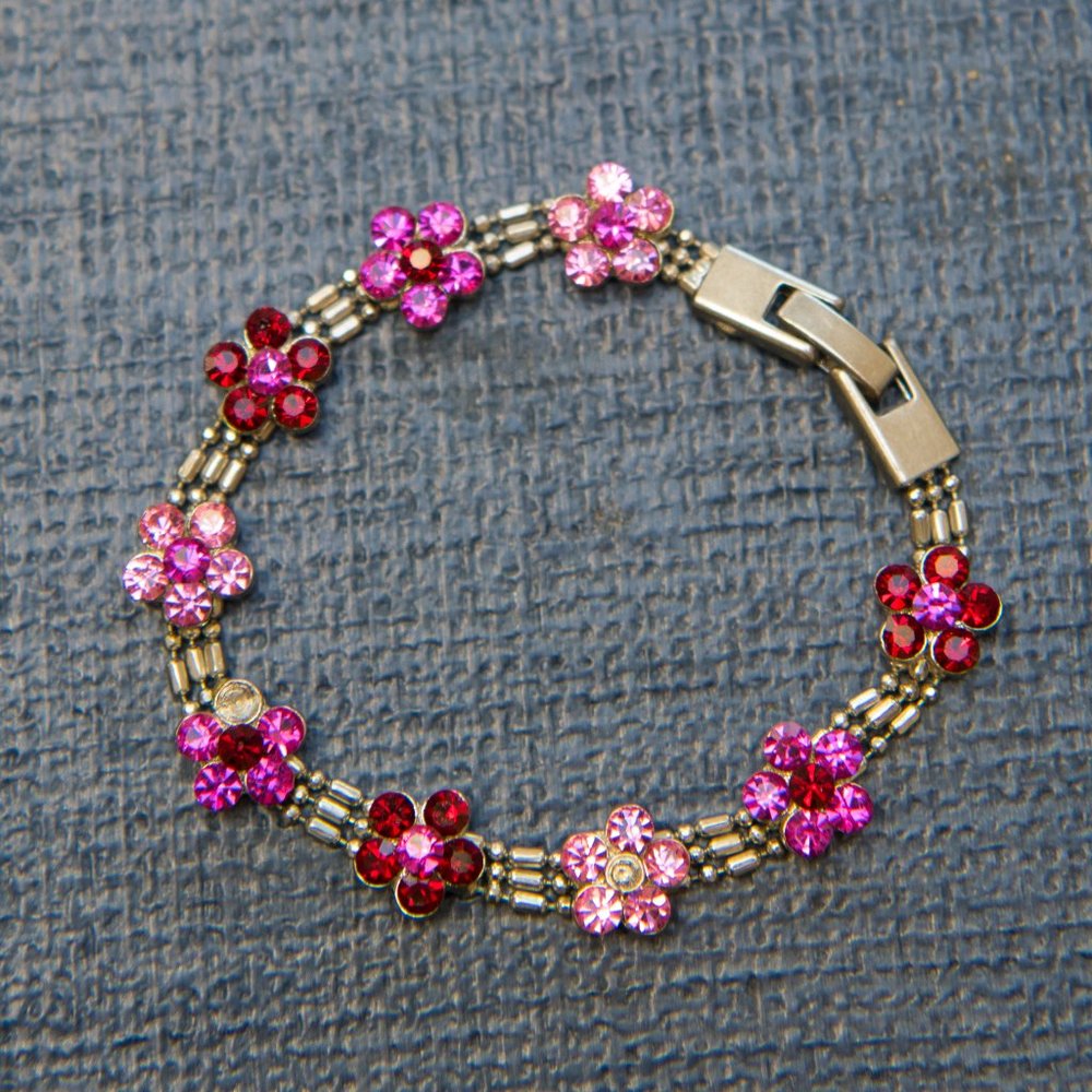 Feminine Costume Jewelry Bracelet with Pink and Red Stones